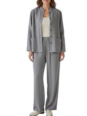 EILEEN FISHER Linen Blend Textured Gray Two-Piece Knit Lounge Set Size M
